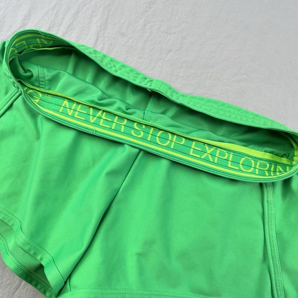NORTH FACE Sunriser Logo Shorts Womens Large Green Split Hem Running Performance - Picture 8 of 9